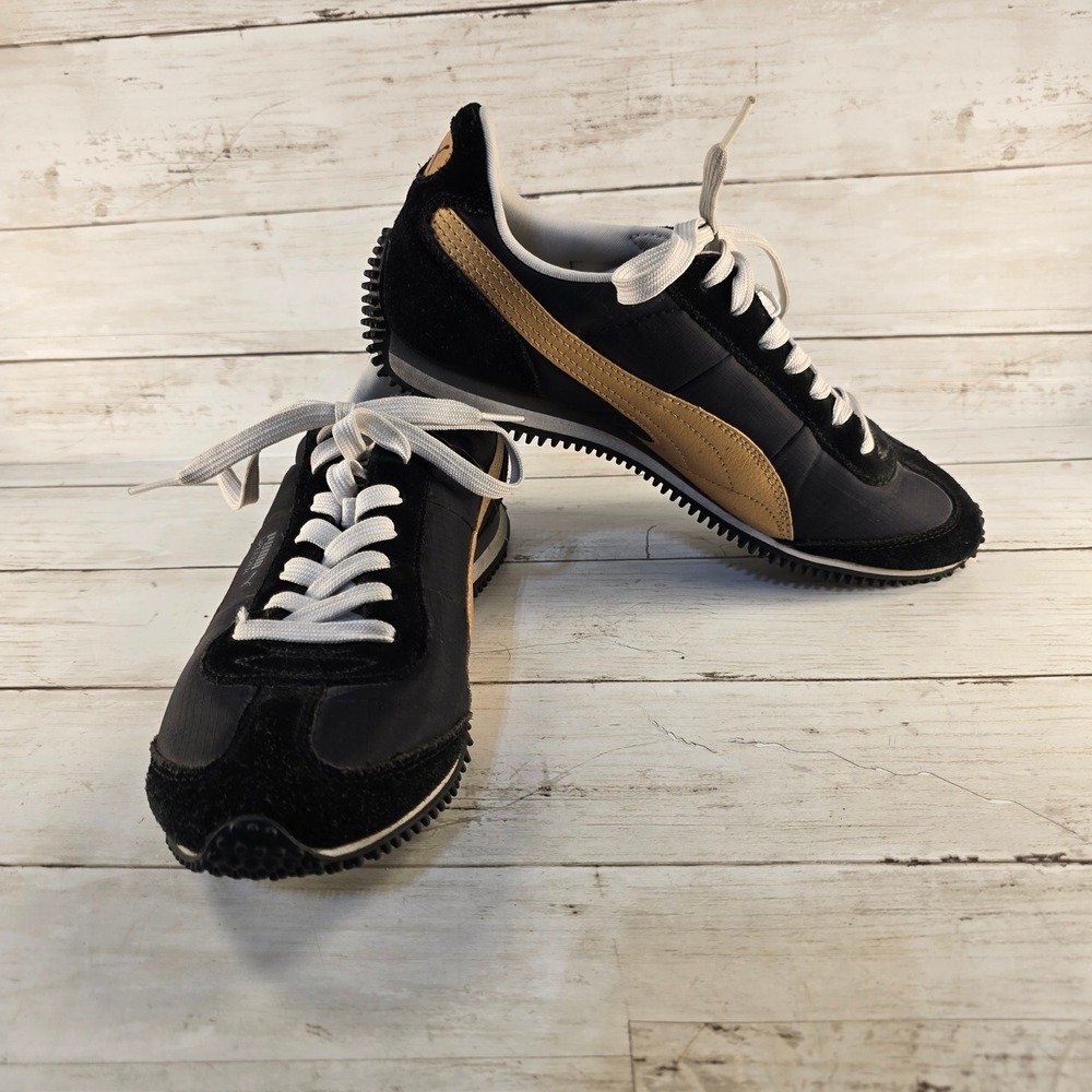 Puma Speeder Womens 9.5 Sneakers Black Gold Ripstop Suede 350448 02